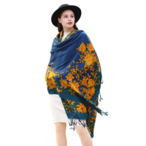 Anyyou Scarf 100% Merino Wool Yellow Blue Royal Silk Satin Large Winter Pashmina - £69.13 GBP
