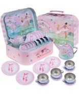 Tea Set For Little Girls - 15-Piece Tin Tea Party Set, Ballerina Design ... - £39.11 GBP