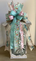 1 Pcs Aqua &amp; Pink Easter Wired Wreath Bow 10 Inch #MNDC - £31.01 GBP