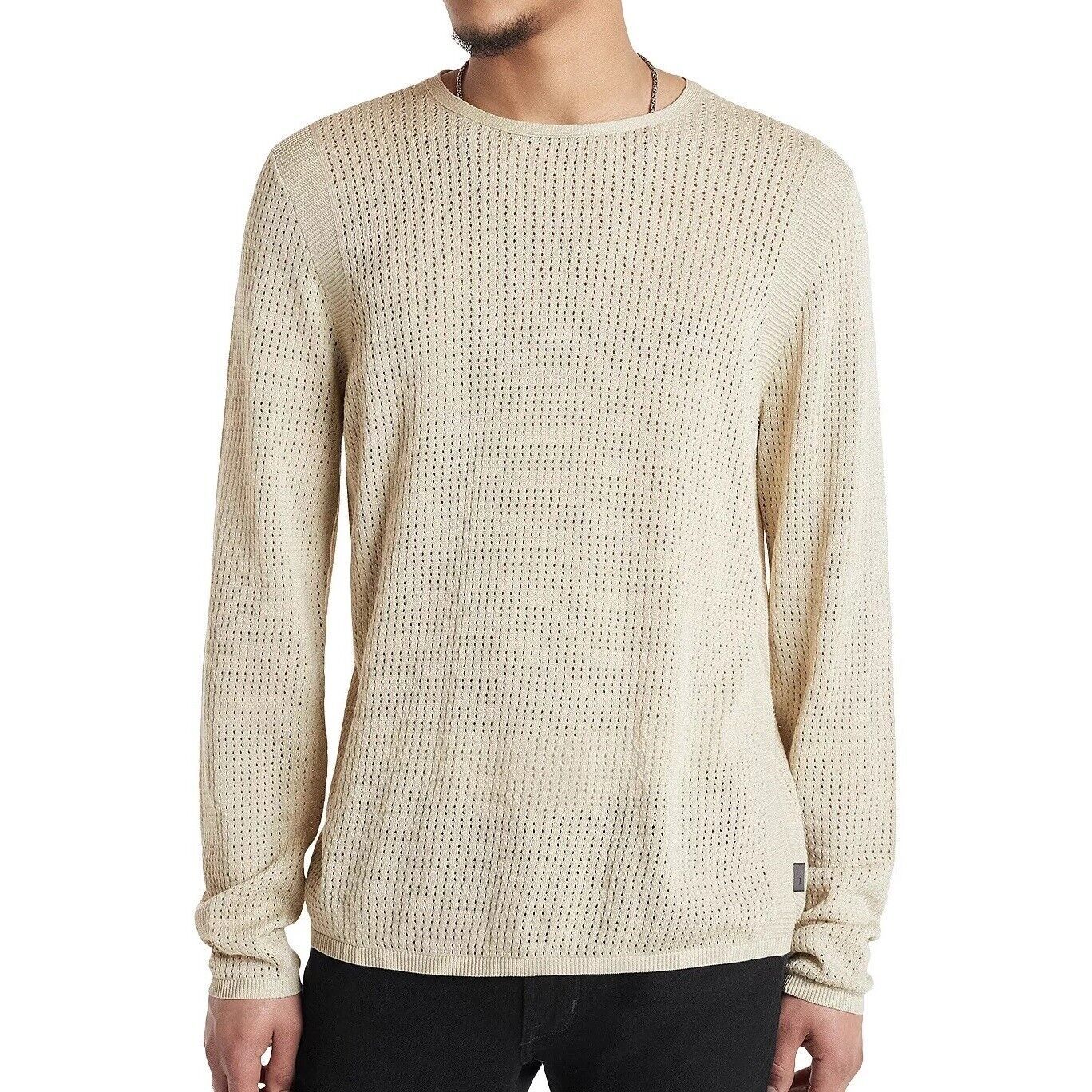 Primary image for John Varvatos Collection Men's Long Sleeve Piers Summer Mesh Sweater Macadamia M