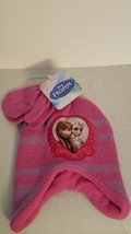 Disney Frozen Pink and Purple Anna &amp; Elsa Hat &amp; Mittens Todder Size 2T New - £8.02 GBP