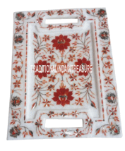 9"x12" White Marble Serving Tray Plate Fine Carnelian Stone Inlay Floral... - $386.99