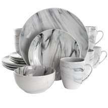 Elama Fine Marble 16 Piece Stoneware Dinnerware Set in Black and White - £82.91 GBP