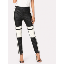 Stylish Women&#39;s Leather Pants Black &amp; White Genuine Lambskin Handmade Ca... - $105.47