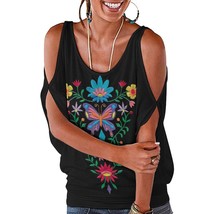 Mondxflaur Floral Sleeveless T Shirts for Women Loose Fit Elegant Top Cl... - $22.99