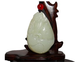 YanJade 2.2&quot; China Certified Nature Hetian Nephrite Jade Fortune Gold Fish and L - £45.04 GBP