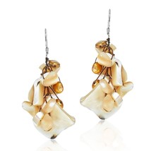 Brown Mother of Pearl Cluster Shell Drop Sterling Silver Earrings - £14.78 GBP