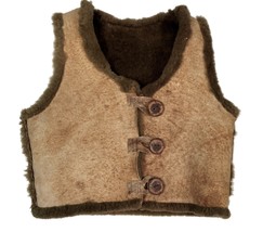 VTG Handmade X Deep Pile Sherpa Vest/ Hide Straps/ Wood Buttons 38&quot; ches... - $199.99
