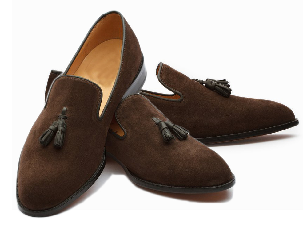 Men's Shoes Brown Tassel Loafer Slip On Suede Leather Premium Quality Handmade