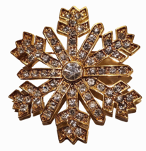 MONET Brooch Pin Snowflake Crystal Rhinestones Gold Tone Setting 2 Inche... - $19.99
