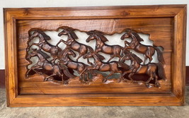 Grand FengShui Eight Horse Carving-TeakWood Wall Hanging Home Decor-51x28x2 Inch - £388.44 GBP