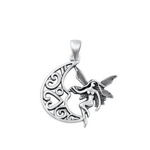 Fairy on moon sterling silver pendant - £14.88 GBP