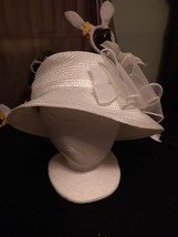 FANCY White DRESS HAT CHURCH HAT DERBY HAT WEDDING HAT PARTY  Pearl With... - $39.60