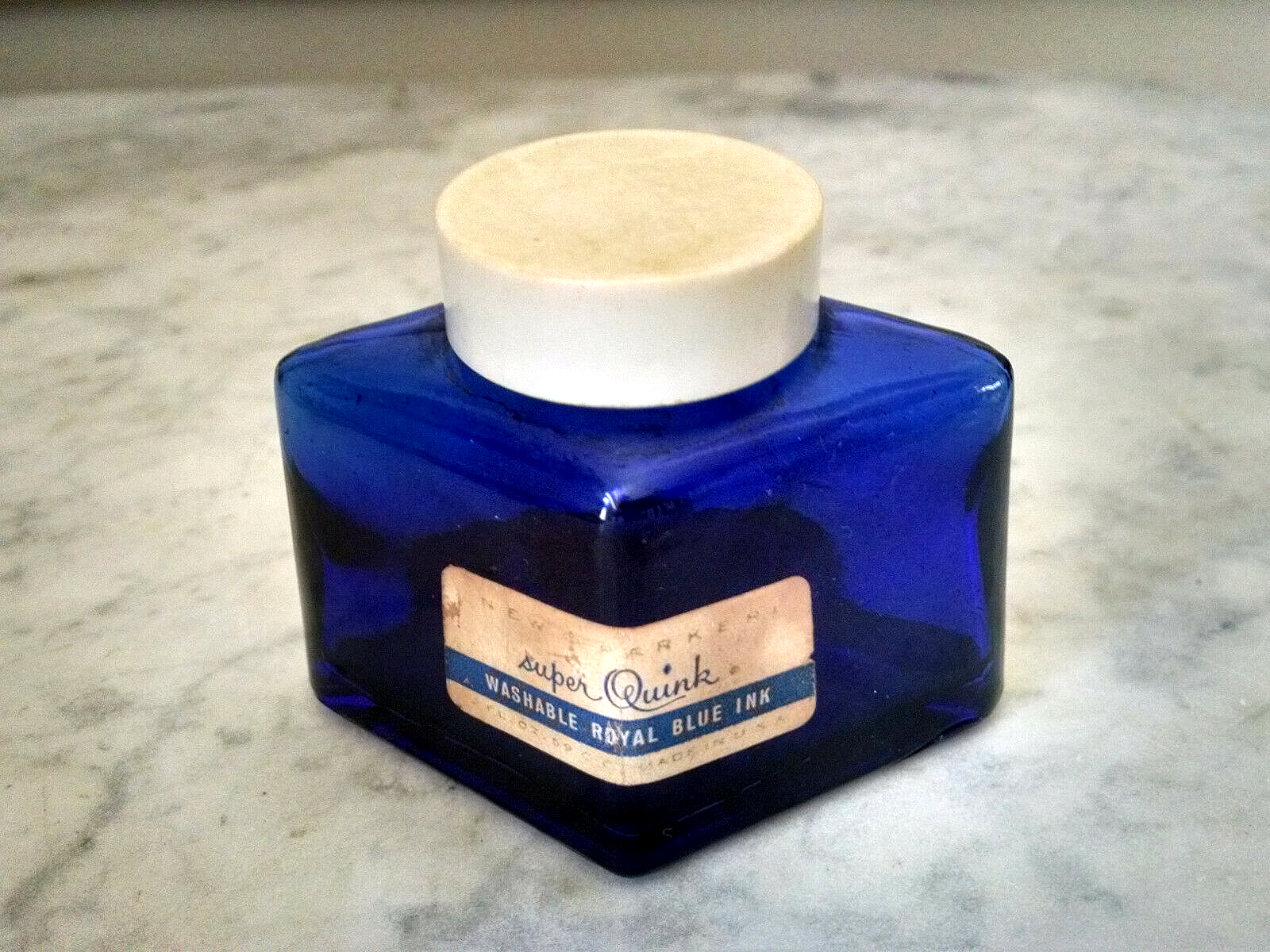 1960s Parker Super Quink Ink Bottle Cobalt Blue Vintage Mid Century Inkwell - $14.00