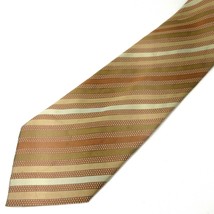 Vtg Kenneth Cole New York Silk Gold Beige Brown Striped 61" x 3.75" Tie - £14.04 GBP