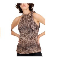 INC Women L Soft Cheetah Animal Print Tie Neck Sleeveless Halter Top NWT AS55 - £21.85 GBP