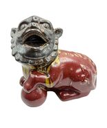 Vintage Ceramic Foo Dog Figurine In Red &amp; Black Glaze Chinese Guardian L... - €40,91 EUR