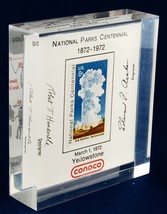 Conoco Paperweight National Park Centennial Yellowstone 1972 Postage Stamp w Box - £27.45 GBP