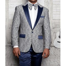 Men Insomnia Manzini Blazer Stage Performer Singer MZN136 Sky Blue Lace design image 2