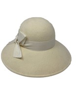 Vintage Women&#39;s Wide Brim Felt Hat with Ribbon Bow Ivory - $21.84