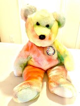Ty 2000 Retired Beanie Ty-Dye Tylon Happy Birthday Bear 15 Inch Rainbow ... - £15.18 GBP