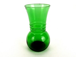 Hocking Bouquet Vase, Transparent Emerald Green Glass, Rippled Ringed Neck - £15.32 GBP