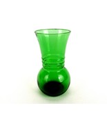 Hocking Bouquet Vase, Transparent Emerald Green Glass, Rippled Ringed Neck - £15.62 GBP