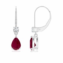 Ruby Pear-Shaped Drop Earrings with Diamond in 14K Gold (Grade-A, 7x5MM) - £1,378.02 GBP