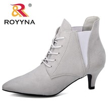 ROYYNA 2021 New Fashion Women Boots Casual Ladies Shoes Flock Pointed Toe Elasti - £40.89 GBP