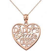 14k Solid Rose Gold Daddy&#39;s Little Girl Heart Pendant Necklace - £172.53 GBP+