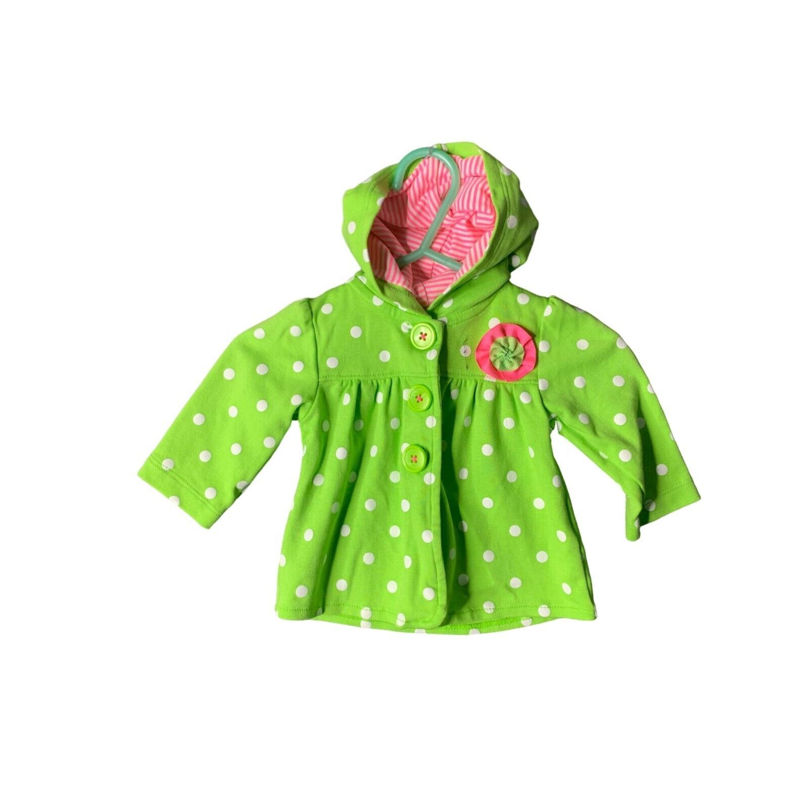Carters Girls Infant Baby Size 3 Months Long Sleeve Hooded Button Up Jacket Coat - £6.99 GBP