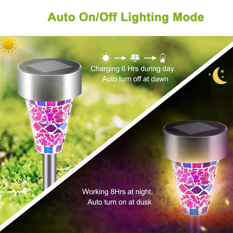 Solar Garden Light Outdoor 6 Pack Mosaic Solar Garden Stake Light Solar scape Pa - £116.82 GBP