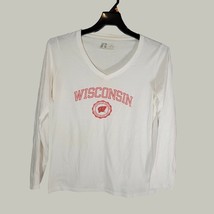 Wisconsin Badgers Shirt Womens Large Long Sleeve V Neck White Russell - £10.23 GBP