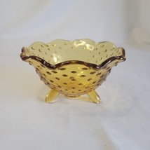 Vtg VIKING Amber Hobnail Tri-Footed 6” Bowl Dish MCM Candy Nuts Scalloped Edge - £17.11 GBP