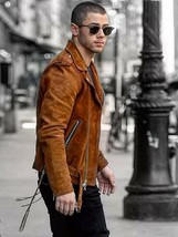 Men suede leather jacket designer suede brown leather biker jackets for men 10 - £115.34 GBP