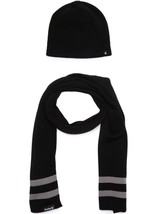 Hurley Black/ Grey Stripe New Yorker Soft Knit Beanie Hat Scarf Holiday Gift Set - £7.74 GBP