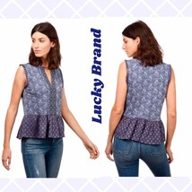 Lucky Brand Mix Print Peplum Top blue multi - £26.90 GBP