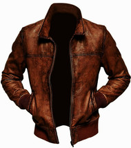 Genuine Men&#39;s Brown Real Leather Bomber Biker Motorcycle Distressed Jacket - £102.82 GBP