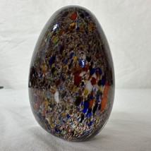 Speckled Blown Glass Egg Paperweight Decorative Heavy 3.5” Tall Blue Yellow Red - £38.76 GBP