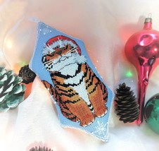 Xmas Tiger Cross Stitch Biscornu pattern pdf - Toy Candy Embroidery Blac... - £3.90 GBP