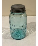 Vintage Green Atlas Strong Shoulder Mason Quart Jar With Swirls &amp; Bubbles - $23.75