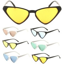 Kitty Bold Thick Plastic Frame Sunglasses Triangle Lens Cat Eye Retro Womens Vtg - £5.43 GBP