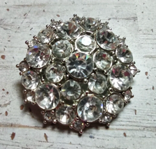 Vintage Silver Tone Monet Clear Rhinestone Sparkle Round Brooch Costume ... - $18.99