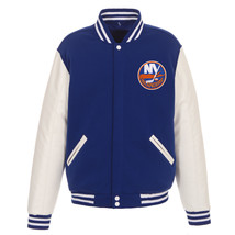 NHL New York Islanders Reversible Fleece Jacket PVC Sleeves 2 Front Patch Logos - £95.69 GBP