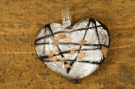 Studio Art Artisan Dichroic Glass Silver Gold Glass Puff Heart Necklace Pendant - £10.05 GBP