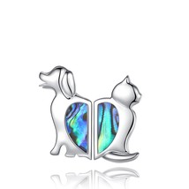 925 Sterling Silver Cat Dog Best Friends Necklace for 2 Pcs/ Set BFF Abalone She - £29.51 GBP