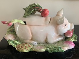 Fitz &amp; Floyd French Market Pig Tureen Ladle and Under Plate / Wall Plate - £396.11 GBP