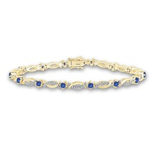 Blue-Sapphire &amp; Moissanite Diamante Collegamento Tennis Bracciale 14K Oro Giallo - $231.29