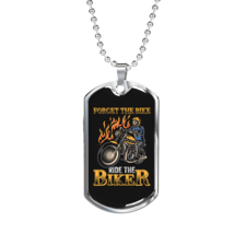 Forget The Bike Biker Necklace Stainless Steel or 18k Gold Dog Tag 24&quot; - £37.92 GBP+