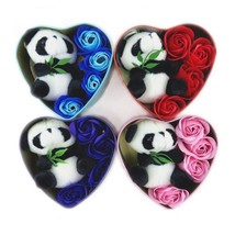 Panda Plush Toy with Soap Flowers in Heart Shaped Gift Box I Valentine D... - £11.98 GBP